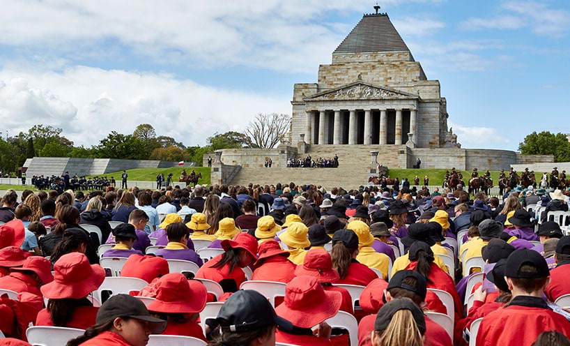 Students attend the centenary of the Battle of Beersheba service at the Shrine of Remembrance