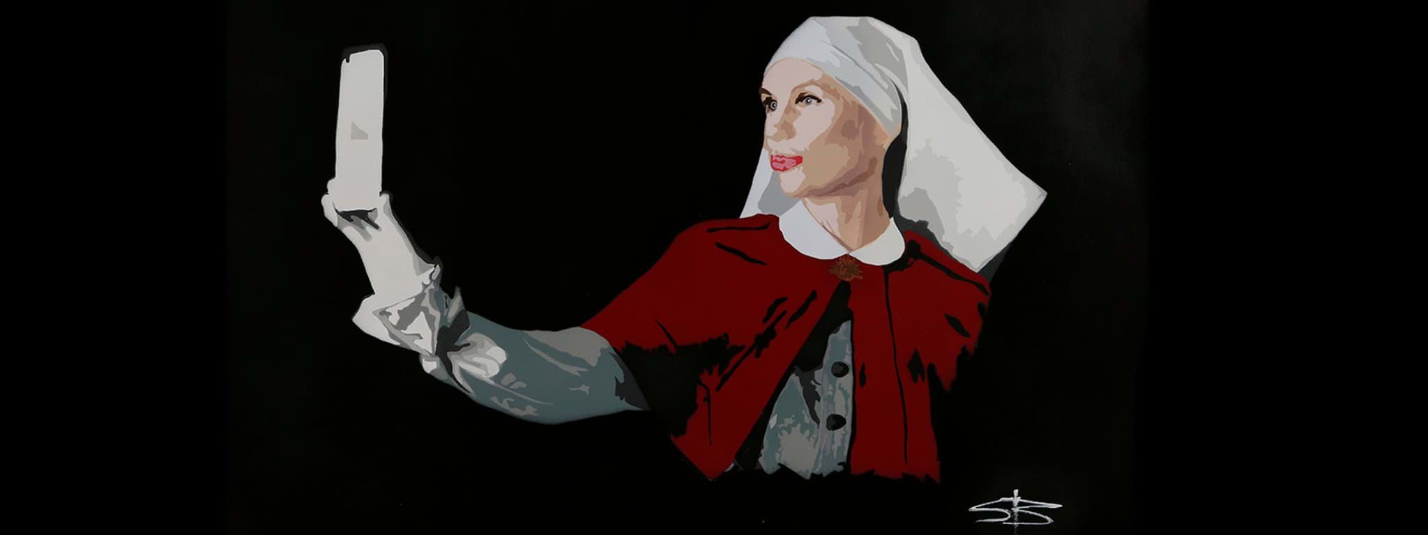 Selfless 2018 hand-cut acetate stencil, aerosol acrylic on canvas by Sean Burton
