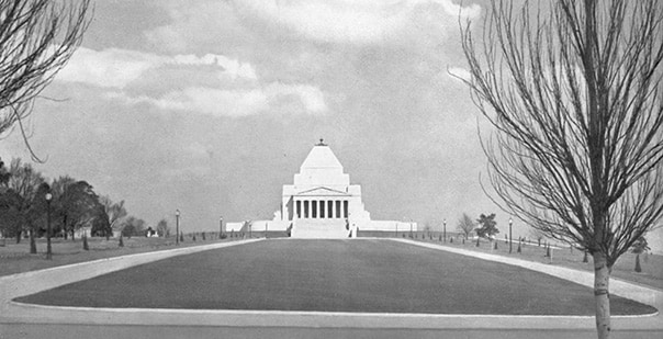 Shrine from the Northern approach, c 1930s Shrine of Remembrance Collection