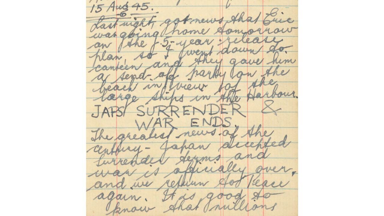 Diary of Australian serviceman Keith Lindsey Lewtas, stationed in the Pacific, on V.E. Day 1945
